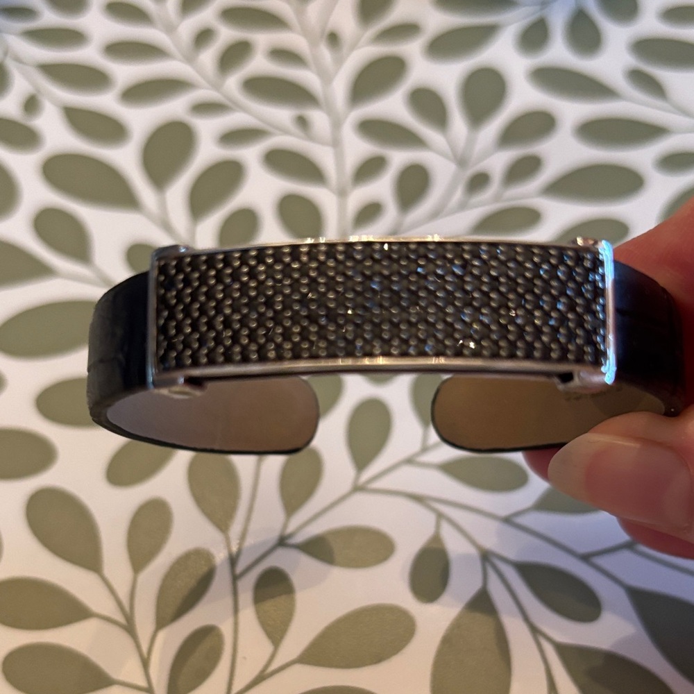 NWT QVC Black Diamond and Silver Bracelet with Leather Band